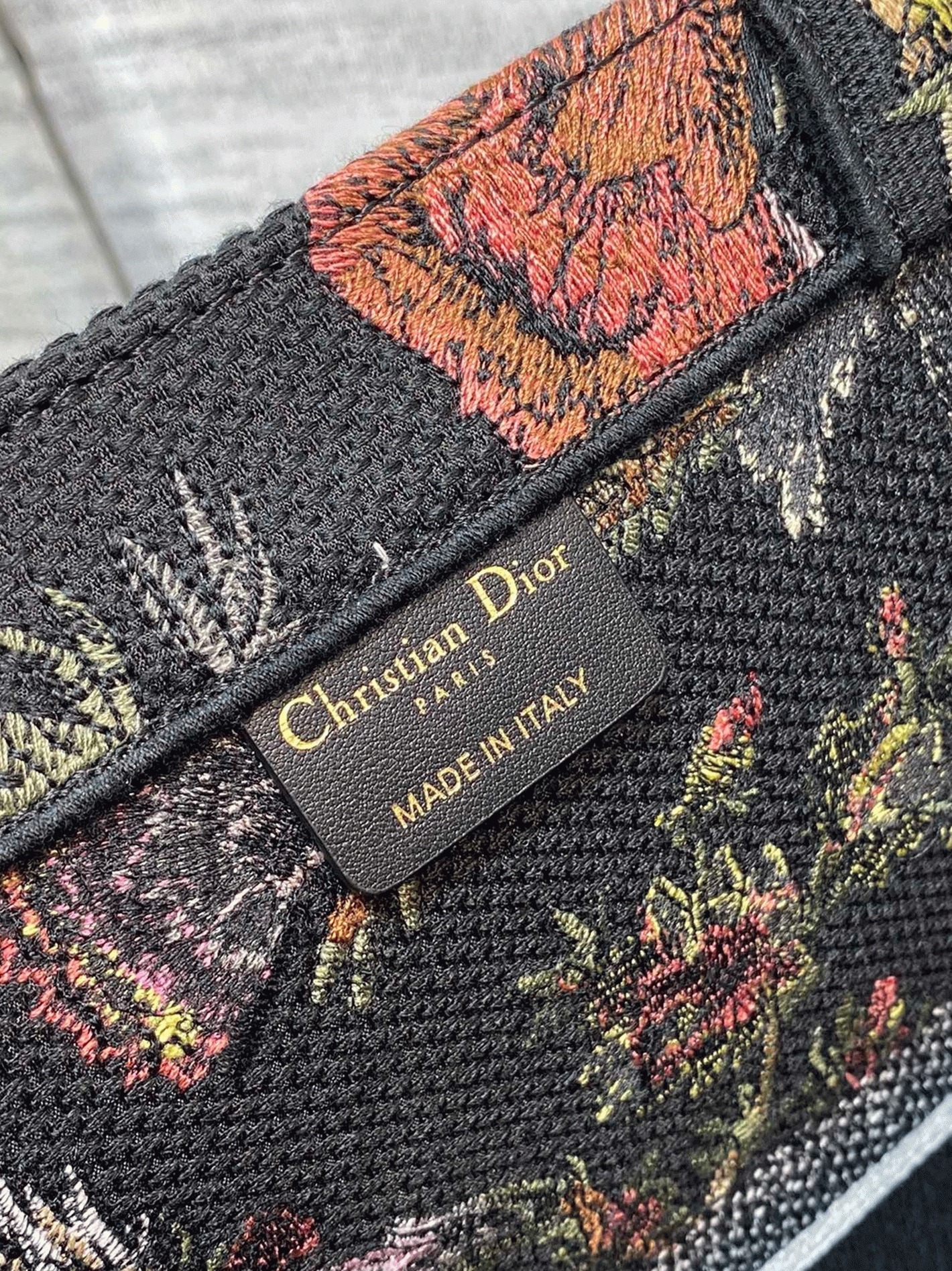 D10r Large Book Tote Bag Faux in Black Jardin Botanique Embroidery