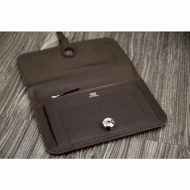 Chocolate knockoff H**me5 Dogon combine wallet