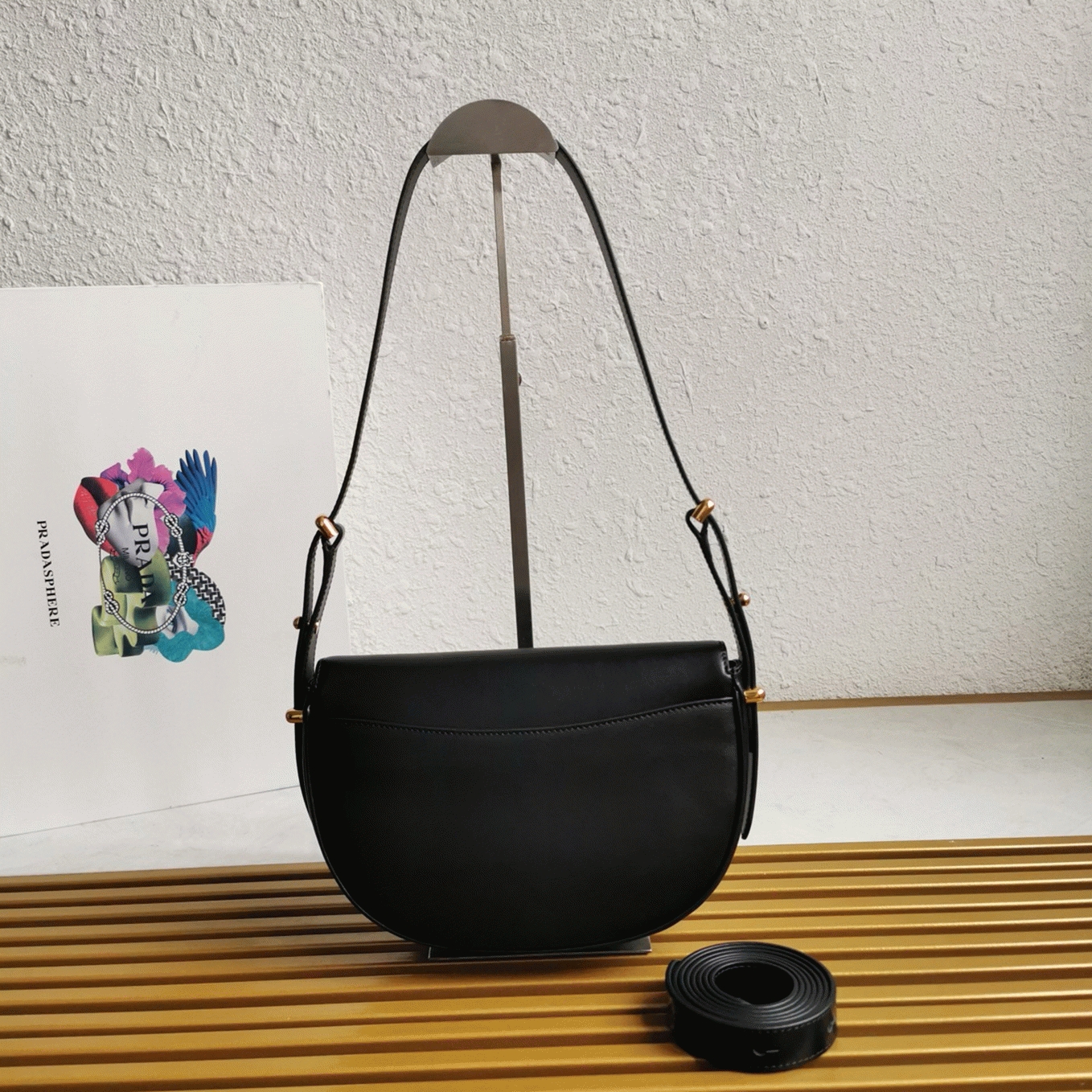 Black Pra*a Arque Shoulder Bag with Flap Fake