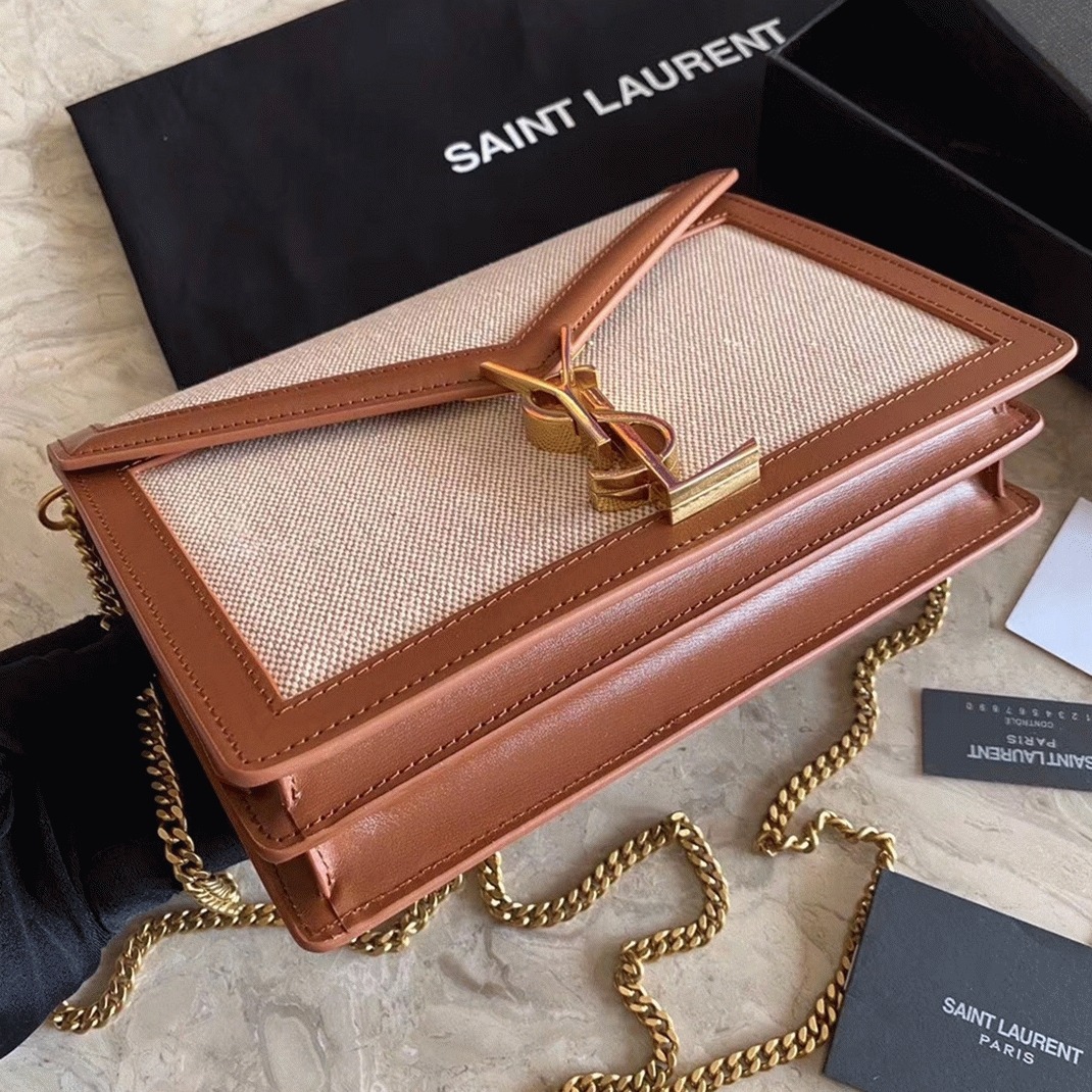 Fake Sa1nt Lau*nt Cassandra Medium Chain Bag Beige Canvas