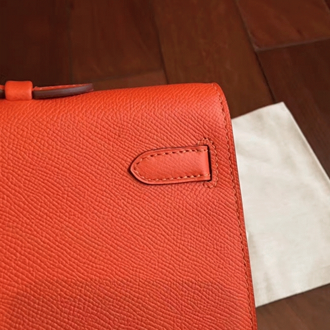 Orange Epsom Knockoff H**me5 Kelly Cut Clutch Bold Handbag