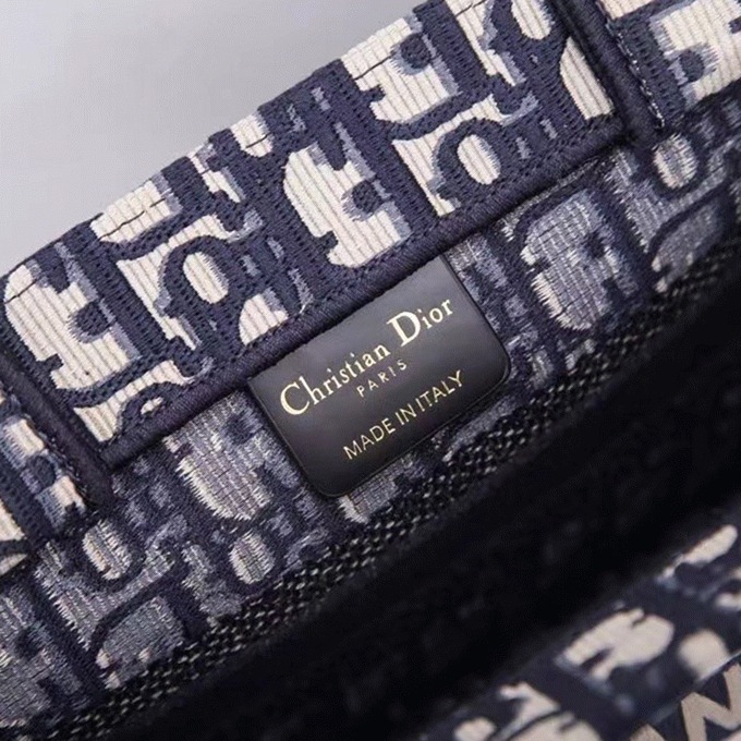 D10r Small Book Tote Bag Replica in Blue D10r Oblique Embroidery