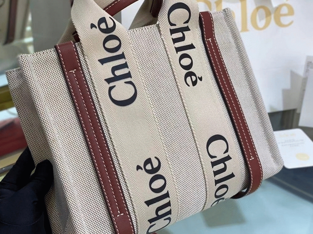 top quality replica Ch10e small woody tote bag in canvas with camel leather strips