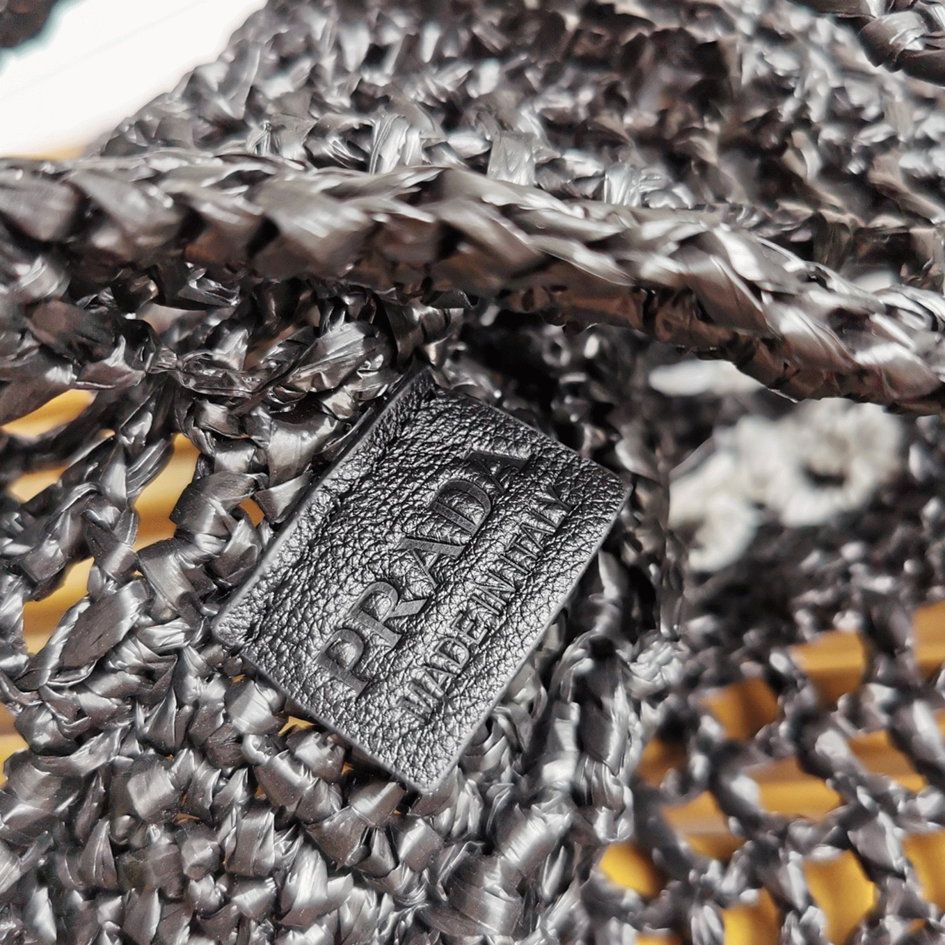 Pra*a Small Tote Bag Replica in Black Woven Raffia