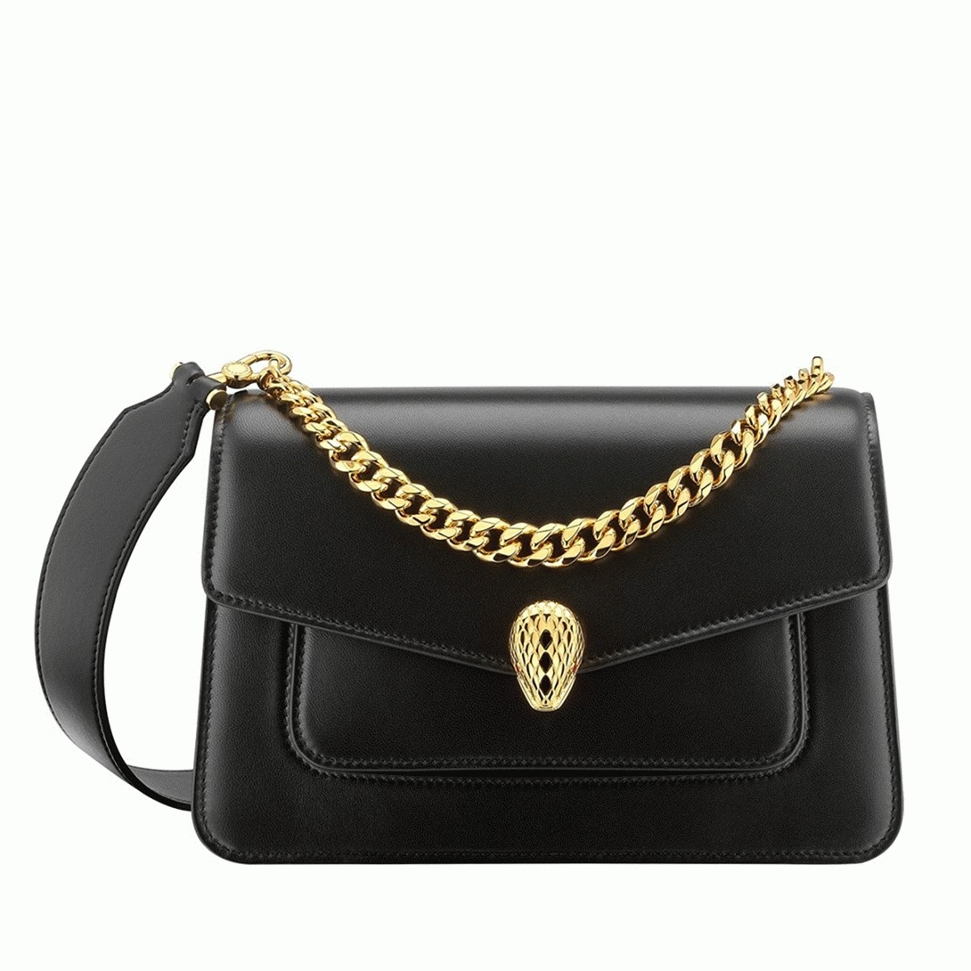 Fake Bv1g*ai Serpenti Forever Medium Crossbody Bag with Chain Black