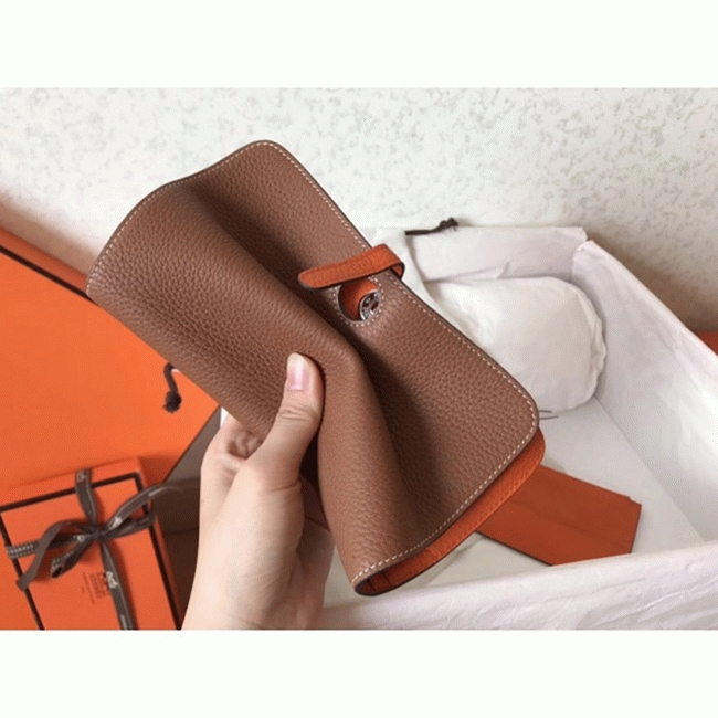 Brown orange replica H**me5 Dogon duo wallet