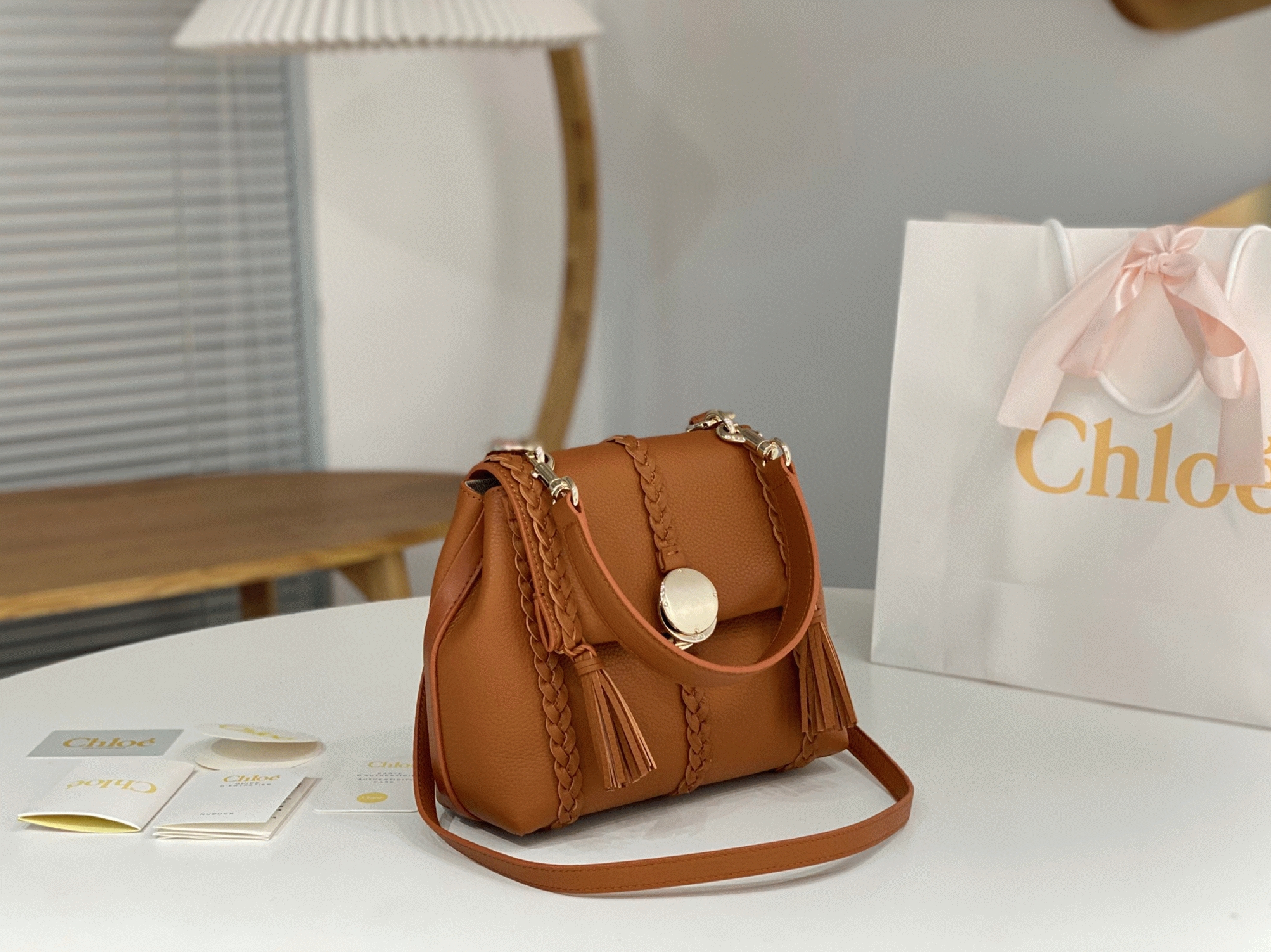 top quality fake Ch10e penelope small shoulder bag in brown grained calfskin