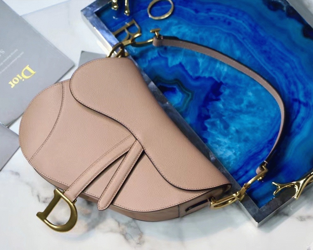 D10r Saddle Bag Fake in Blush Grained Calfskin