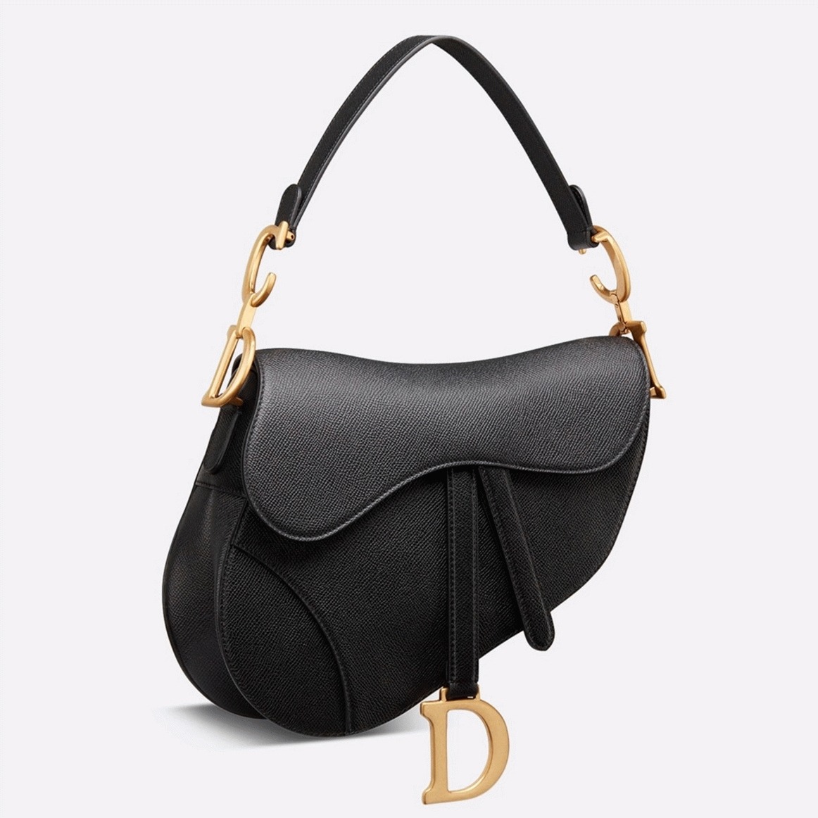 D10r Saddle Bag Fake in Black Grained Calfskin