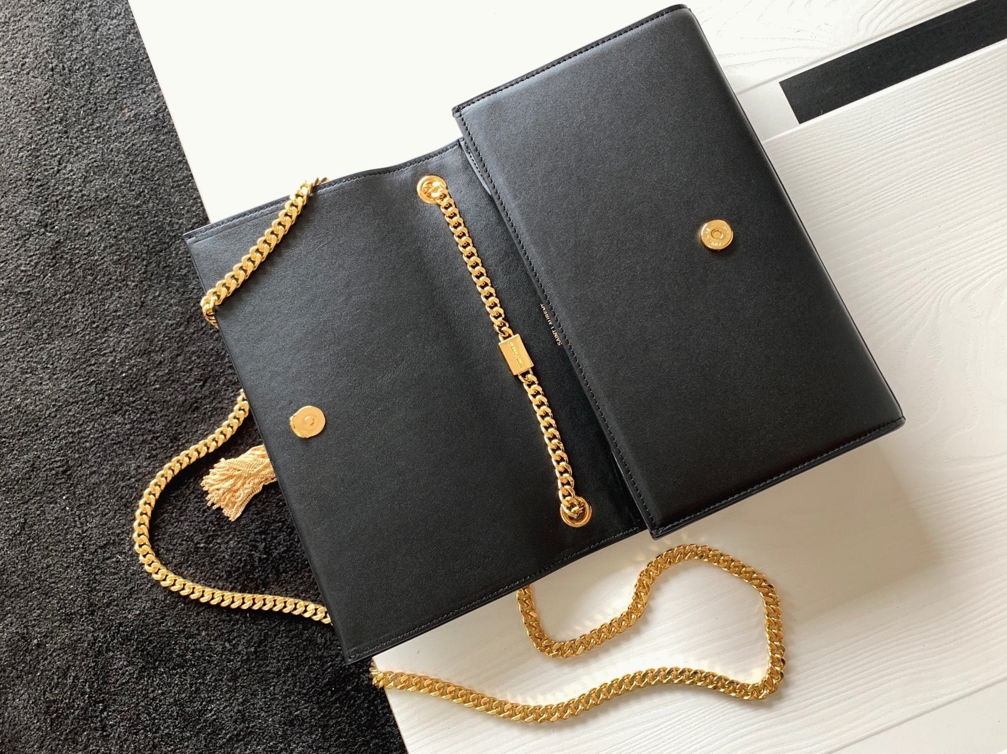 Fake Sa1nt Lau*nt Kate Medium Tassel Bag Black Smooth Leather