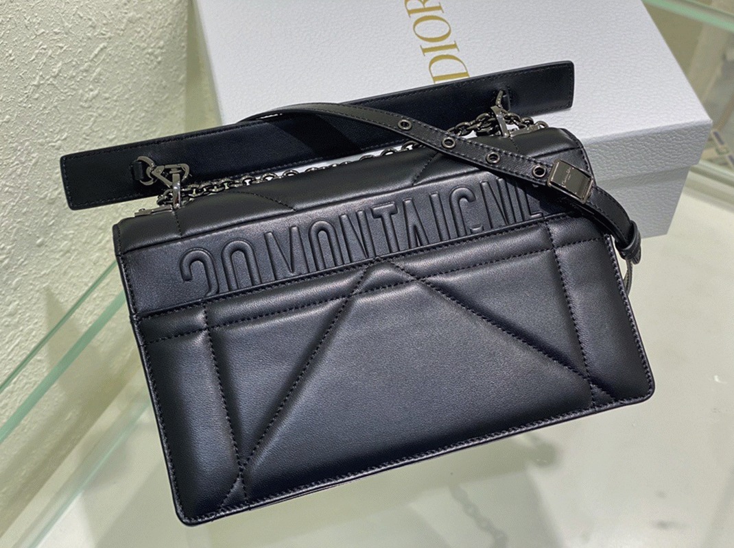 D10r 30 Montaigne Chain Bag with Handle Fake in Black Lambskin