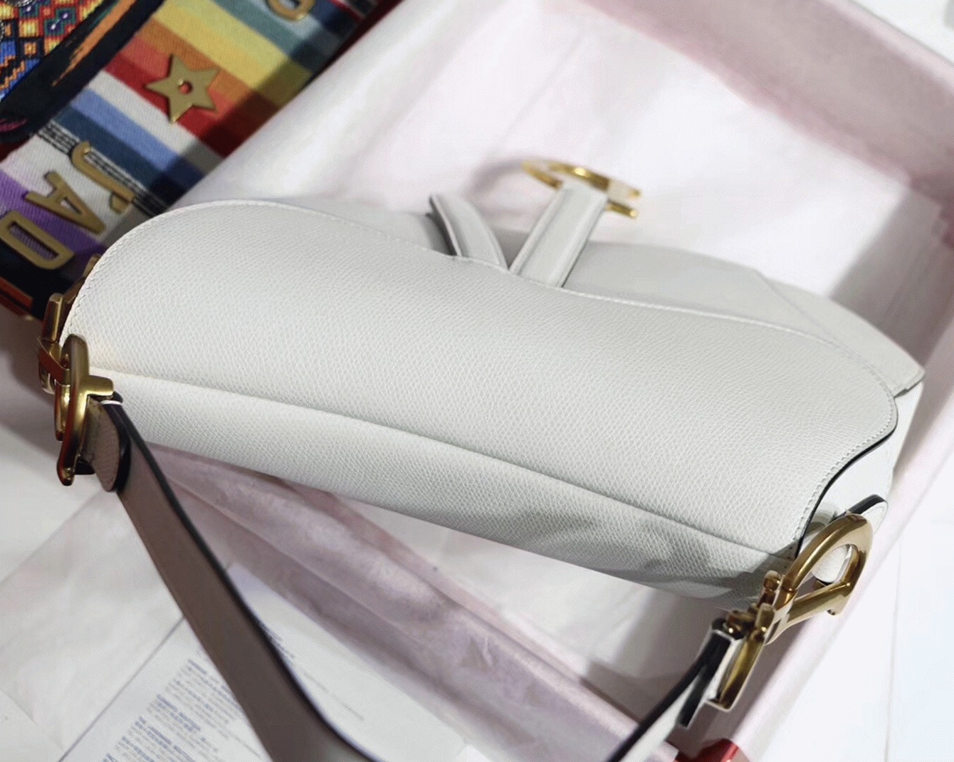 D10r Saddle Bag Replica in White Grained Calfskin