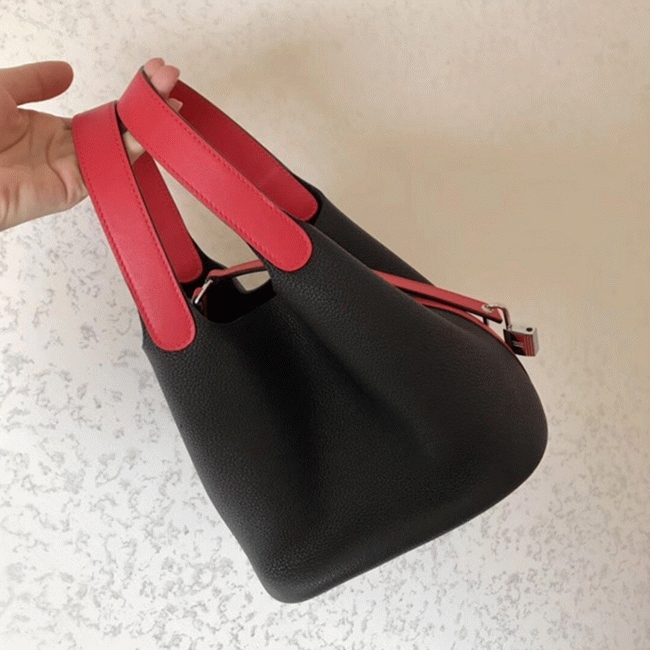 High quality bicolor black replica H**me5 Picotin Lock 18cm handbag