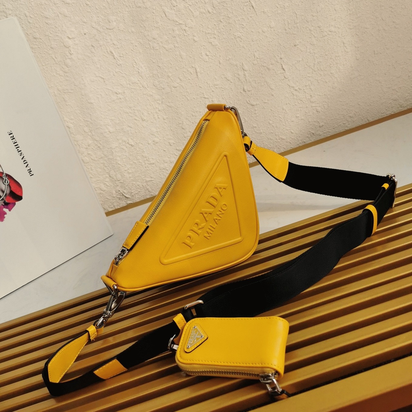 Pra*a Triangle Shoulder Bag Replica in Yellow