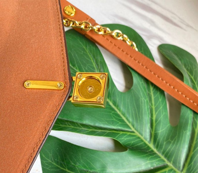 L0vis Vvtt0n Monogram Canvas Padlock On Strap Bag In Caramel