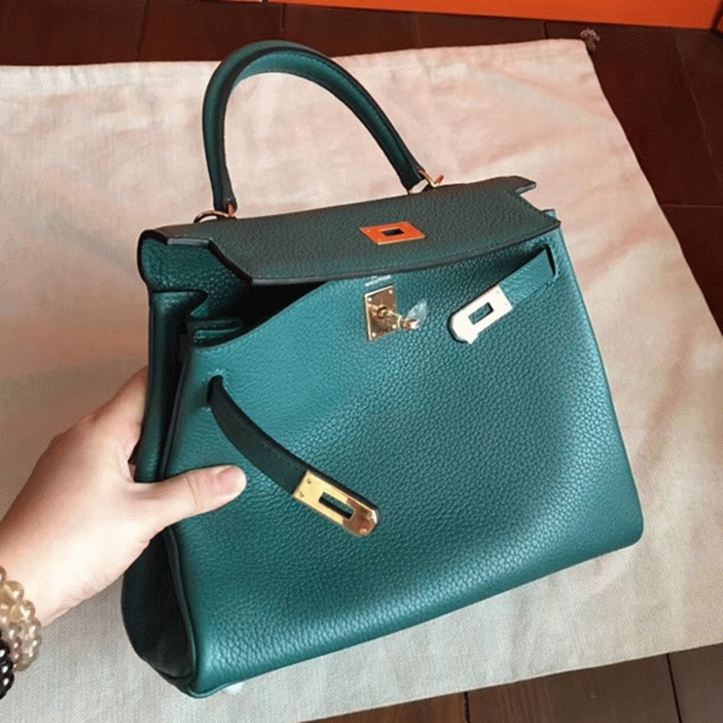 Malachite Clemence Replica H**me5 Kelly 25cm Retourne Tote