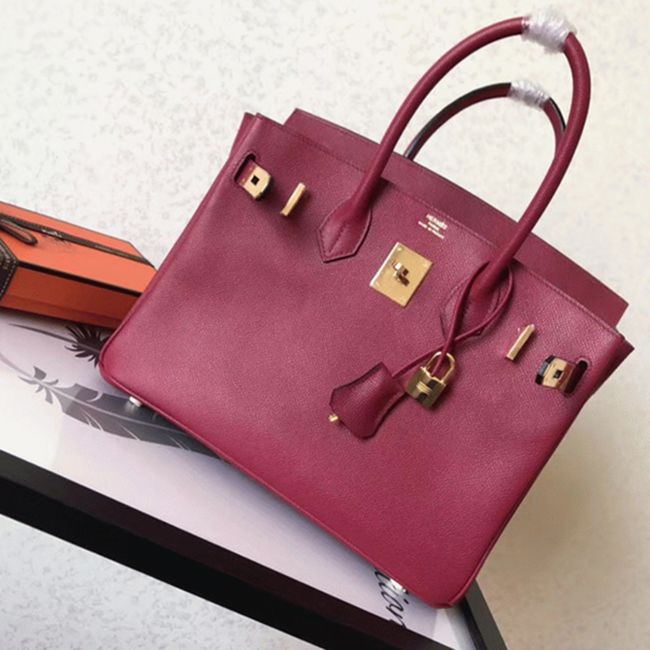 Ruby Tone Faux Designer H**me5 Birkin 30cm Tote