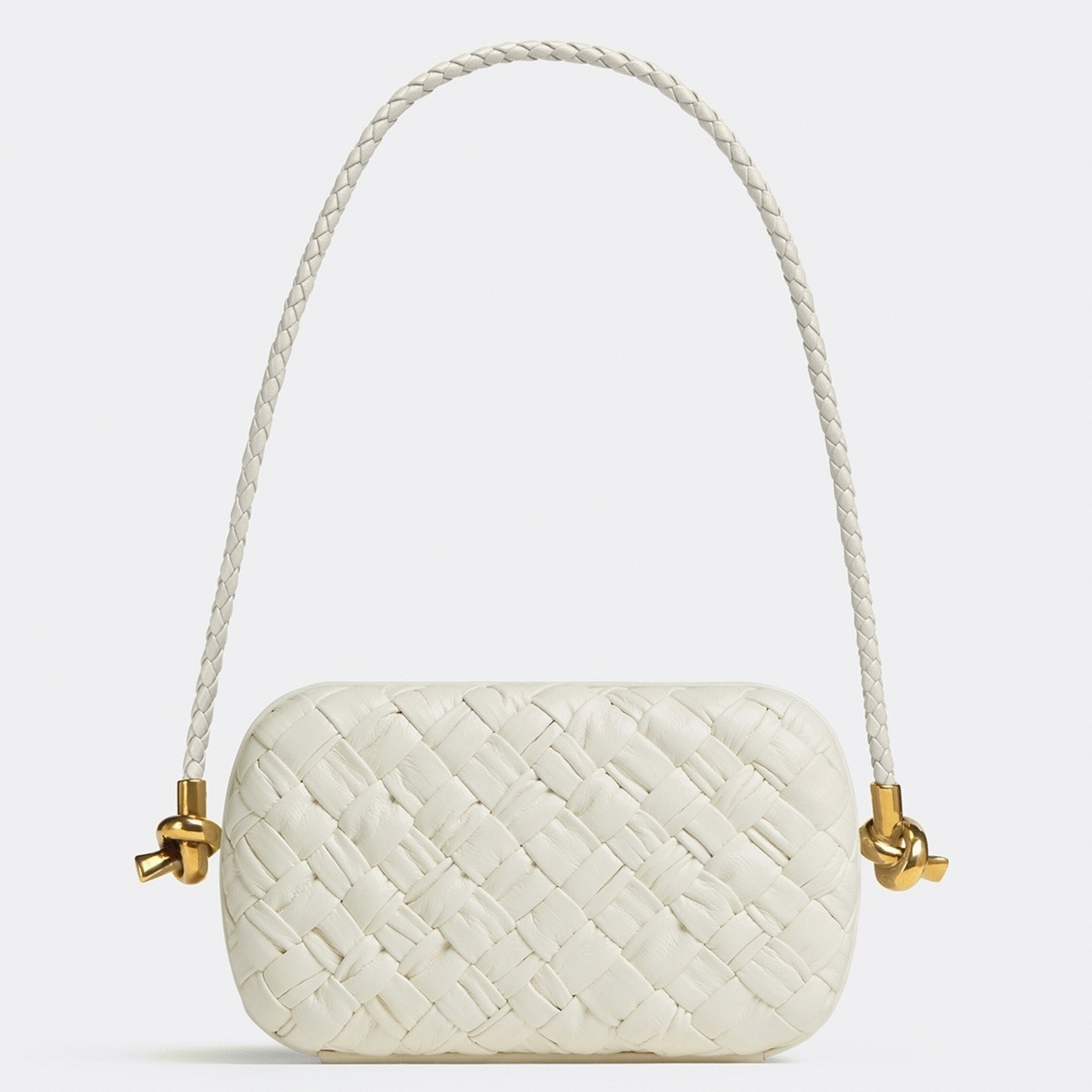 Replica B0tt*ga Ven*ta Knot Minaudiere On Strap White Foulard Intreccio Leather