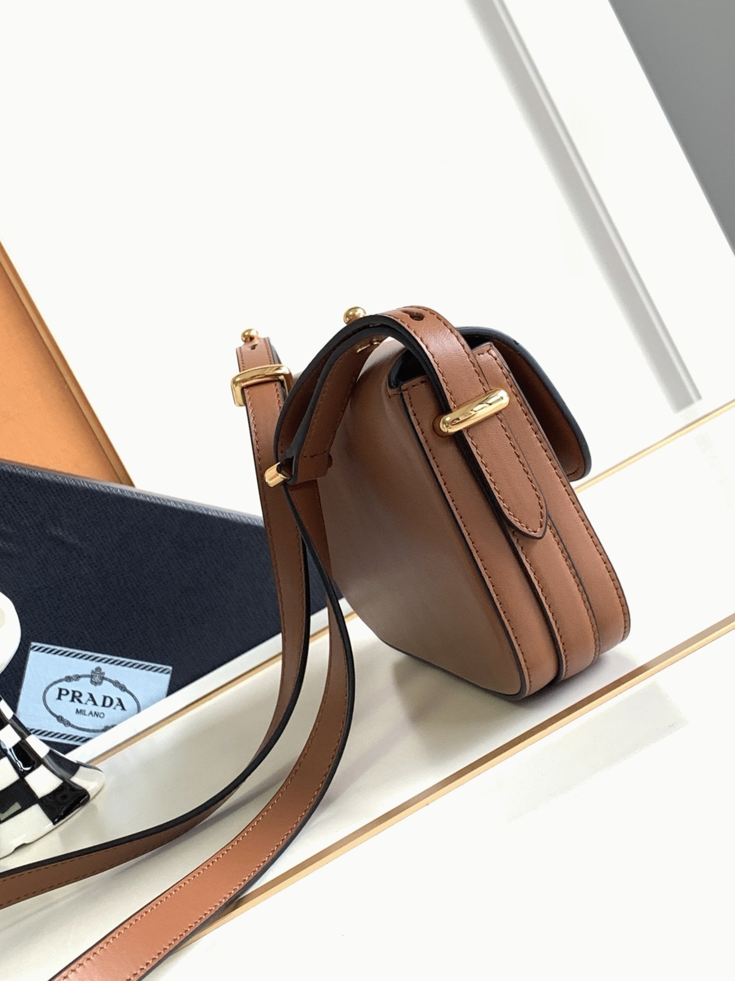 Pra*a Shoulder Bag Knockoff in Cognac Smooth Calfskin