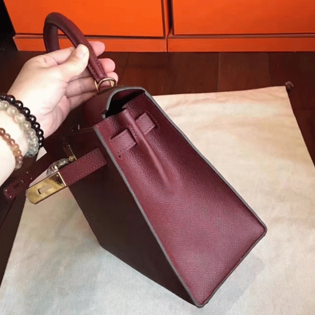 bordeaux epsom copy h**me5 kelly sellier 28cm preM1vm handbag