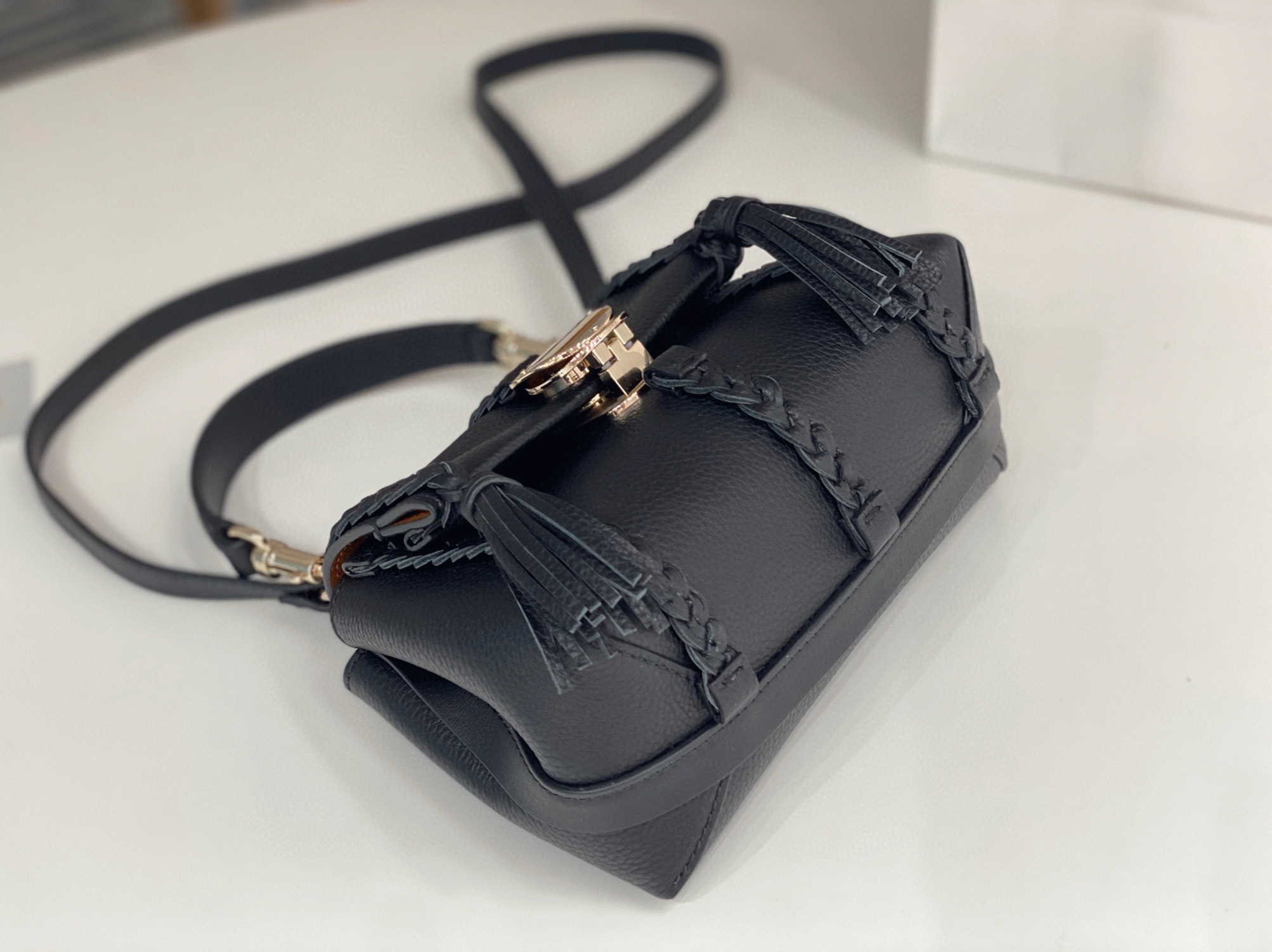 top quality fake Ch10e penelope mini shoulder bag in black grained calfskin