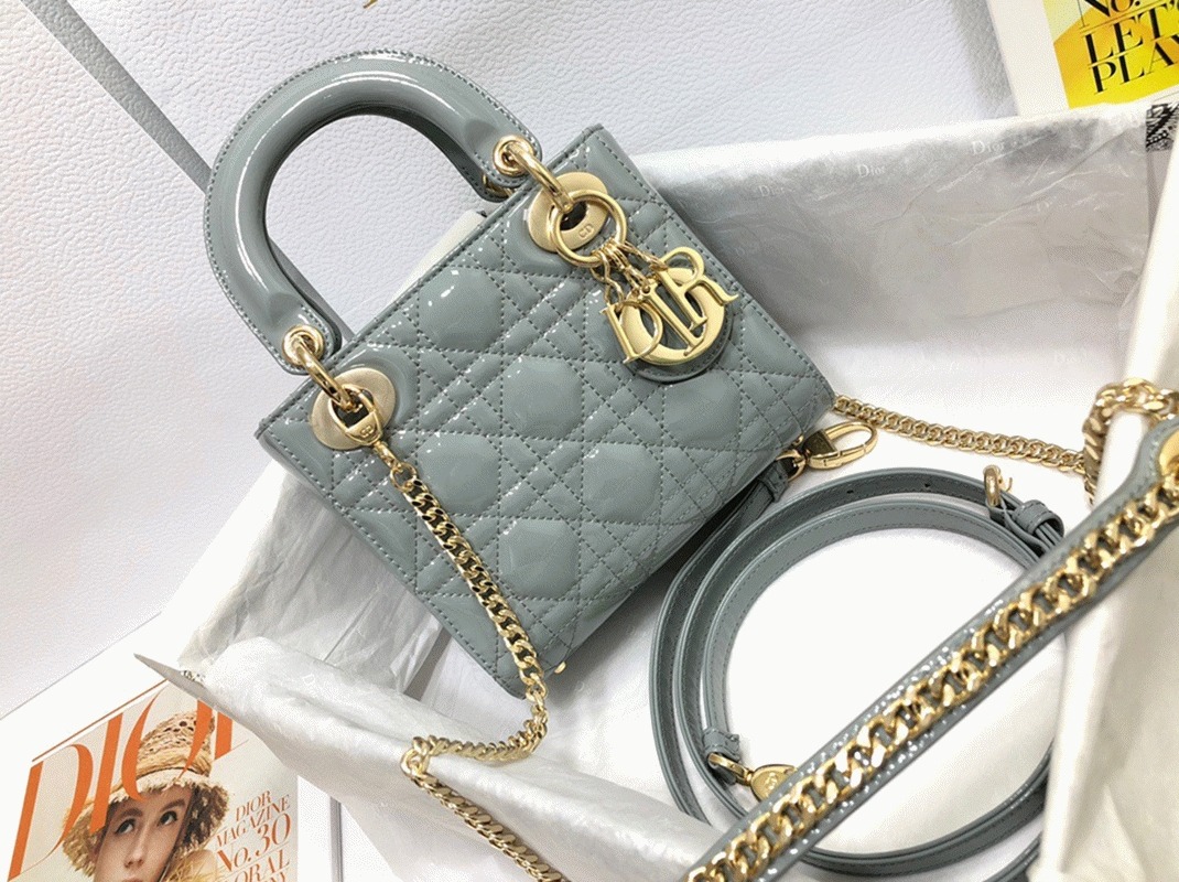D10r Lady D10r Mini Chain Bag Replica with Chain in Grey