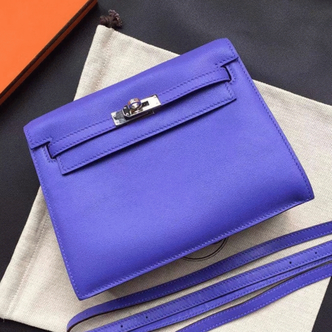 Blue Swift Leather Replica H**me5 Kelly Danse Shoulder Bag