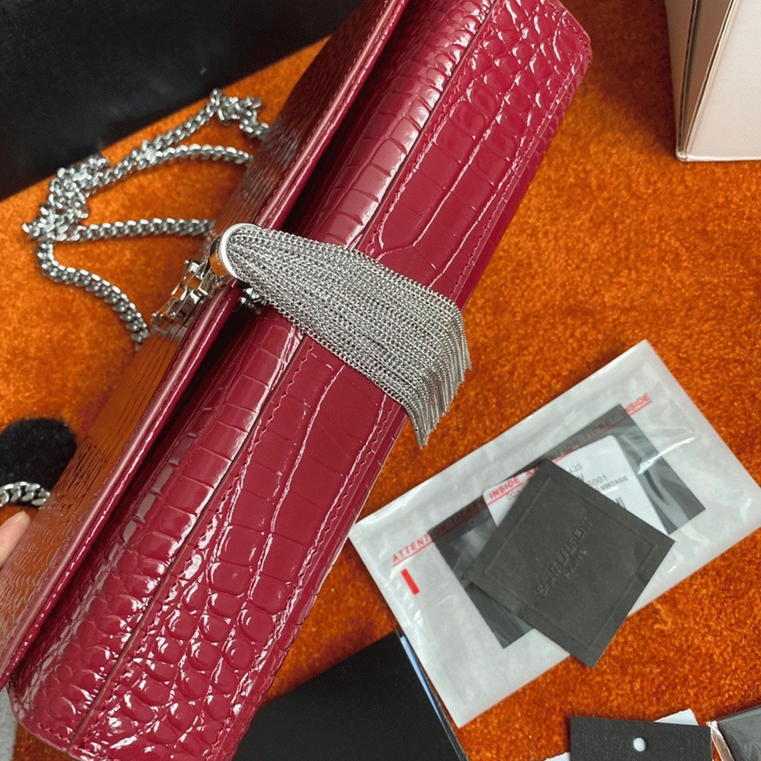 Fake Sa1nt Lau*nt Kate Medium Tassel Bag Red Crocodile-embossed Leather