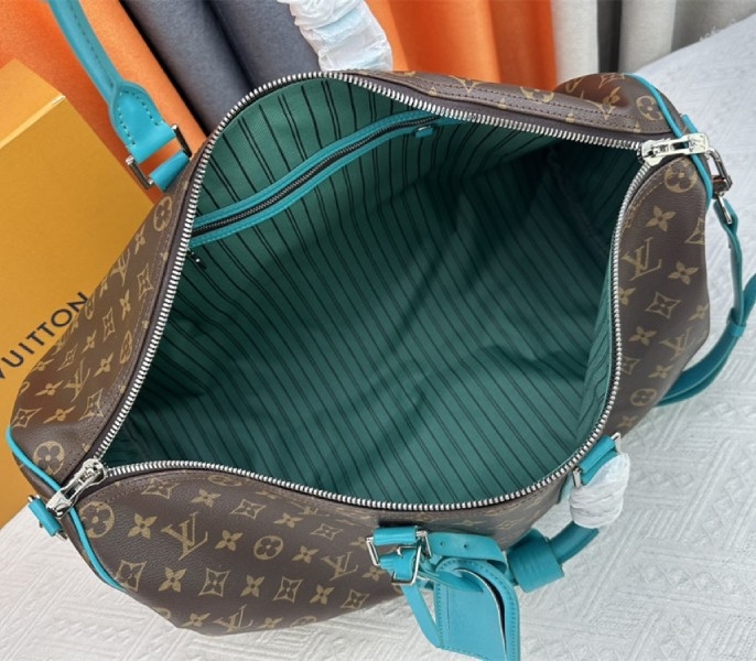 L0vis Vvtt0n Monogram Macassar Canvas Keepall Bandouliere 50 In Turquoise Blue