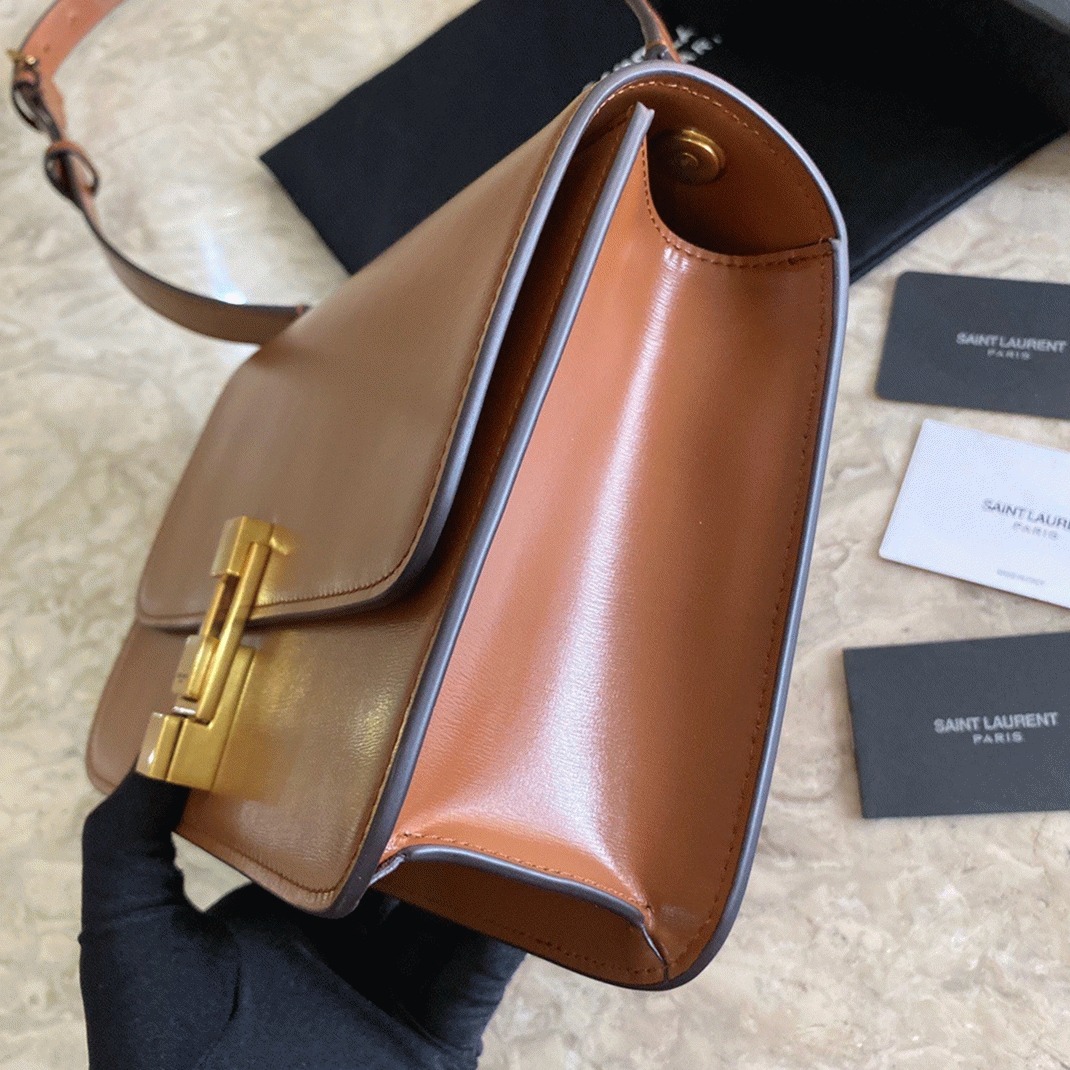Fake Sa1nt Lau*nt Le Carre Satchel Bag Brown