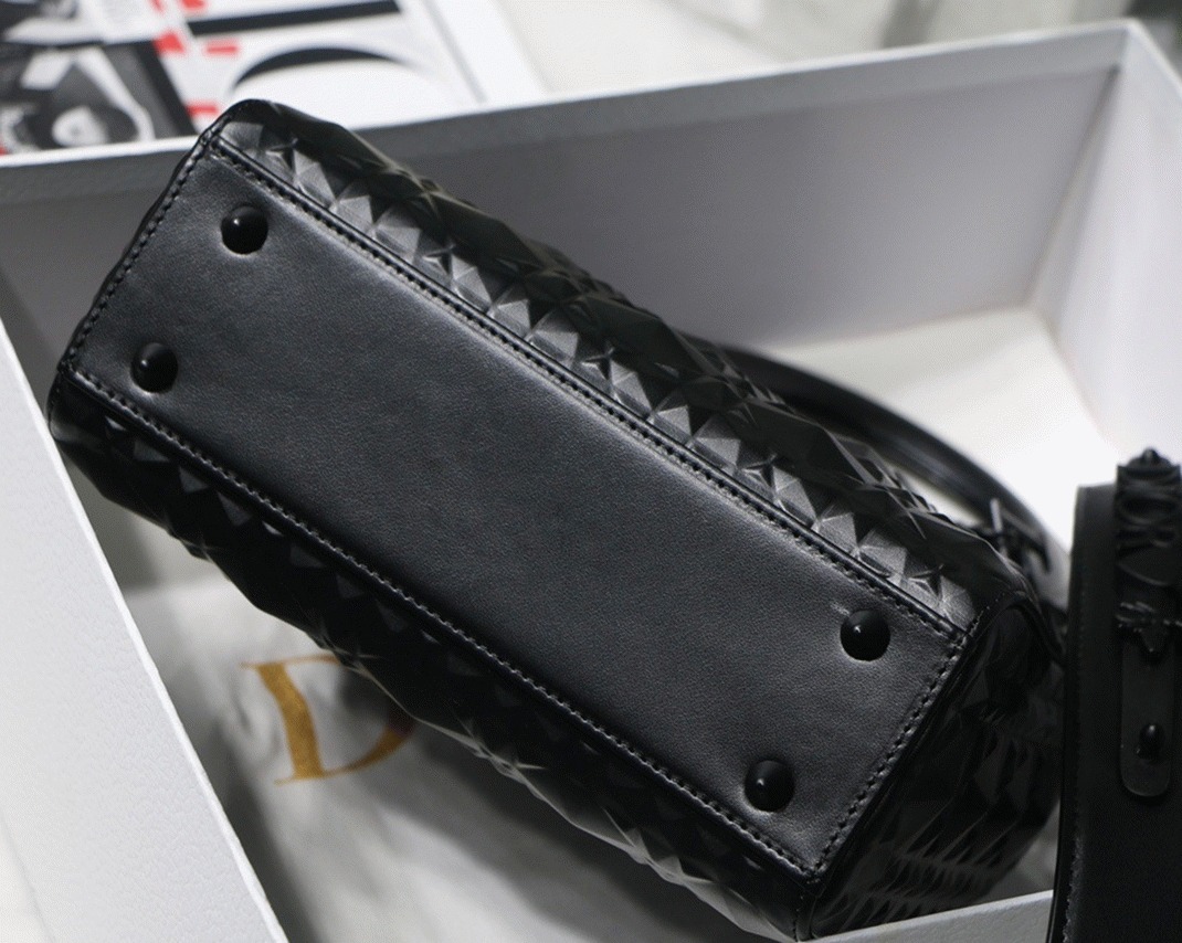 D10r Small Lady D10r My ABCD10r Bag Fake in Black Calfskin with D1am0nd Motif