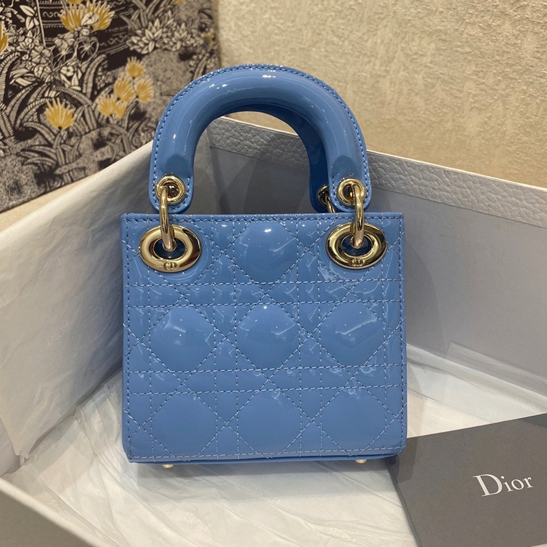 D10r Lady D10r Micro Bag Faux in Blue Patent Cannage Calfskin