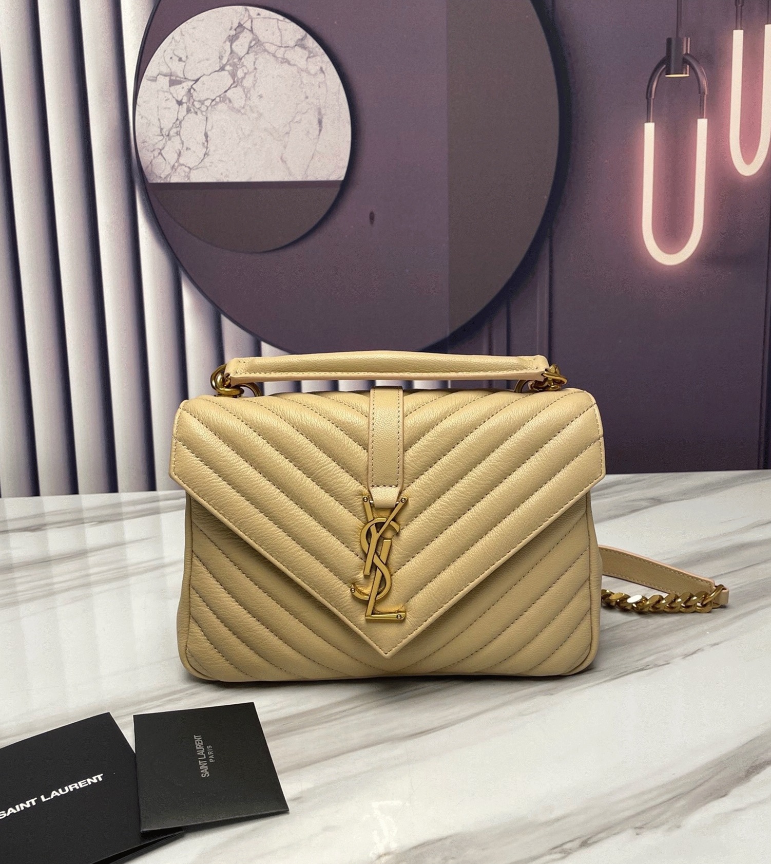 Fake Sa1nt Lau*nt College Medium Chain Bag Beige