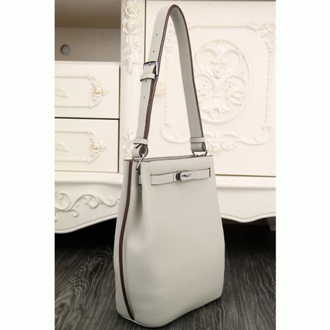 White Leather Knockoff H**me5 So Kelly 22cm Clean Style Shoulder Bag