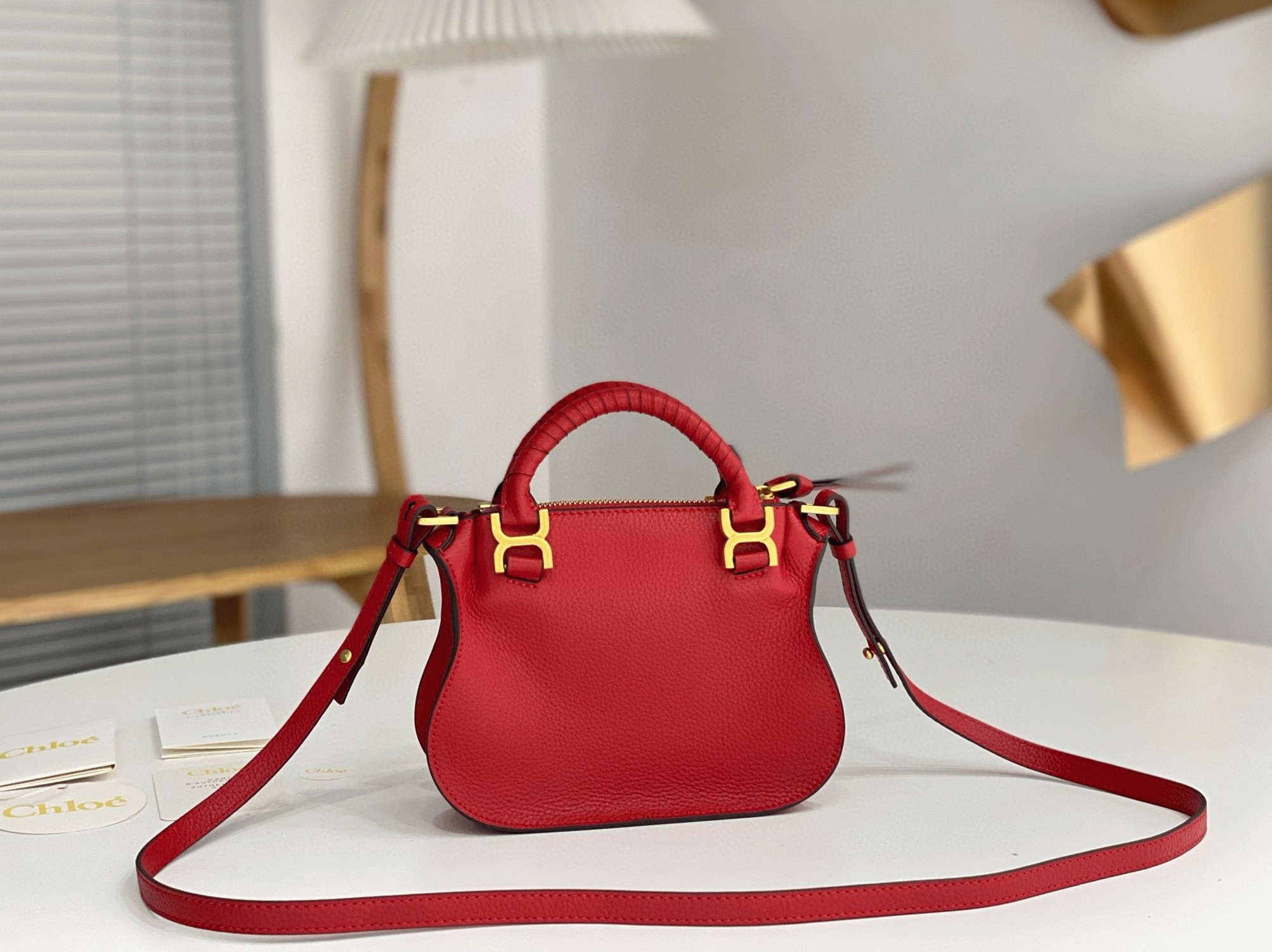 red grained leather Ch10e marcie mini double handle fake bag