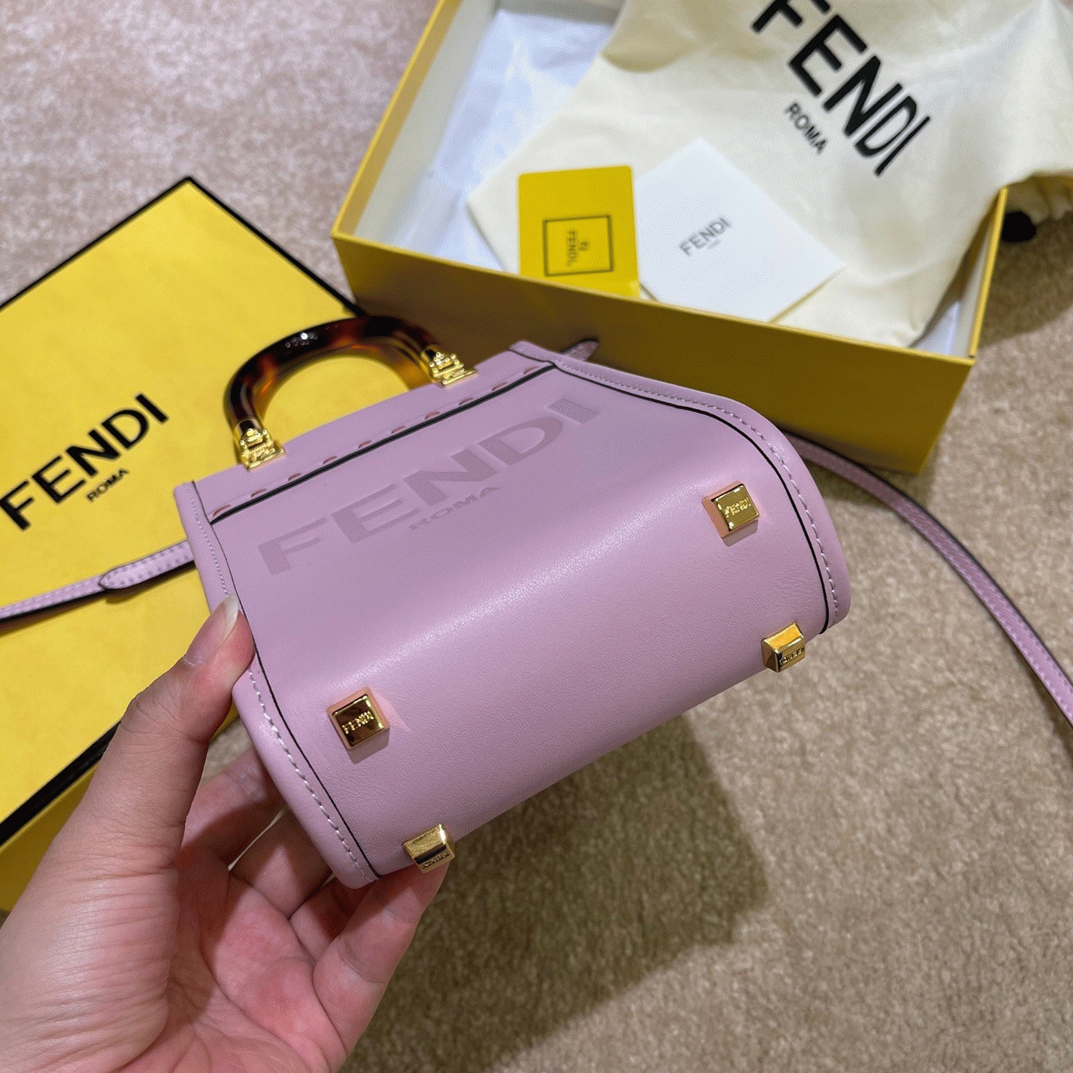 Top Quality Knockoff F**di Mini Sunshine Shopper Bag In Lilas Leather