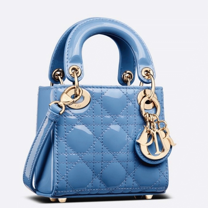 D10r Lady D10r Micro Bag Faux in Blue Patent Cannage Calfskin