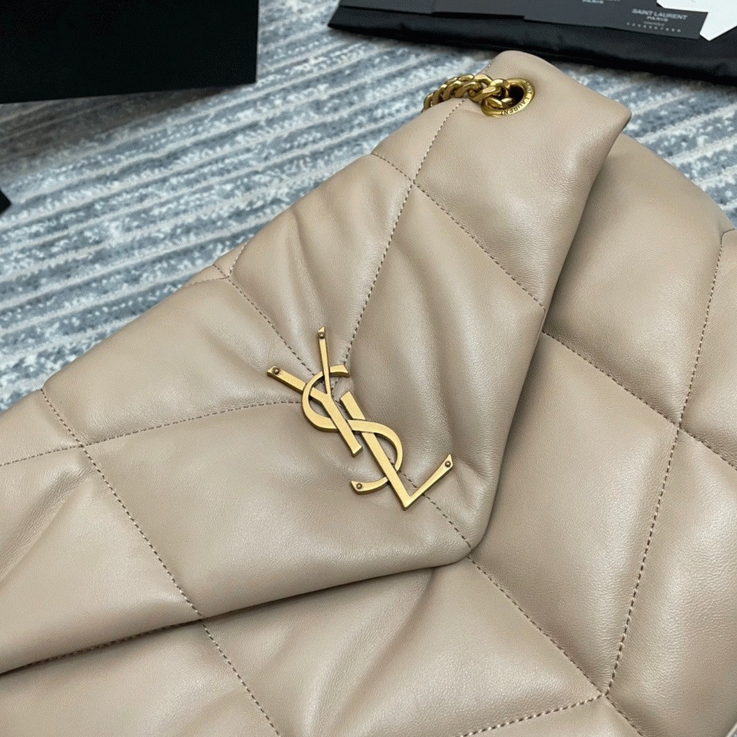 Sa1nt Lau*nt Puffer Medium Chain Bag Beige Lambskin