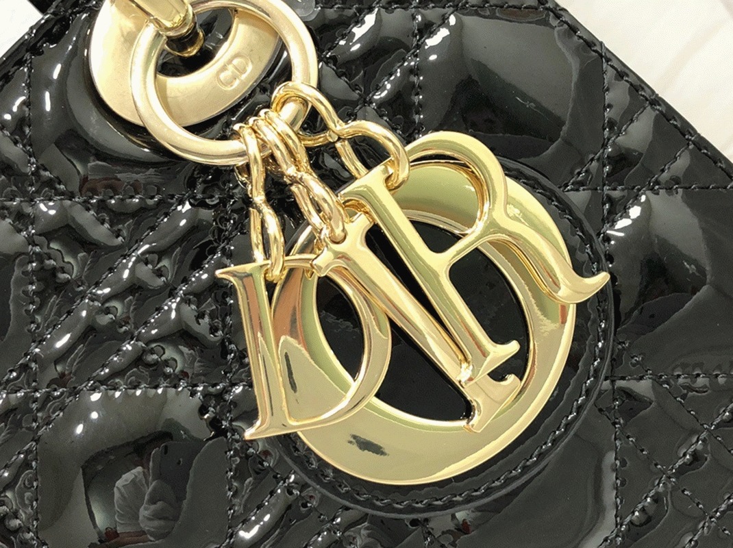 D10r Small Lady D10r Bag Knockoff in Black Patent Cannage Calfskin