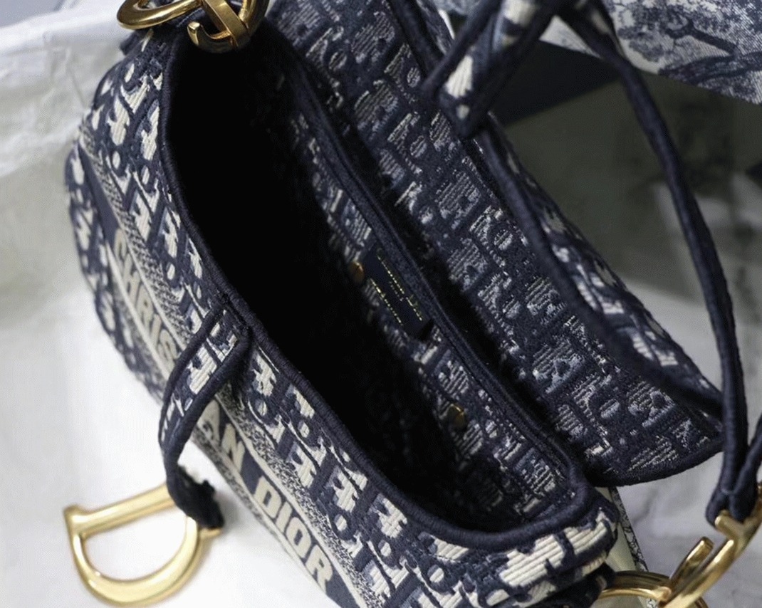 D10r Saddle Bag Replica in Blue D10r Oblique Embroidery
