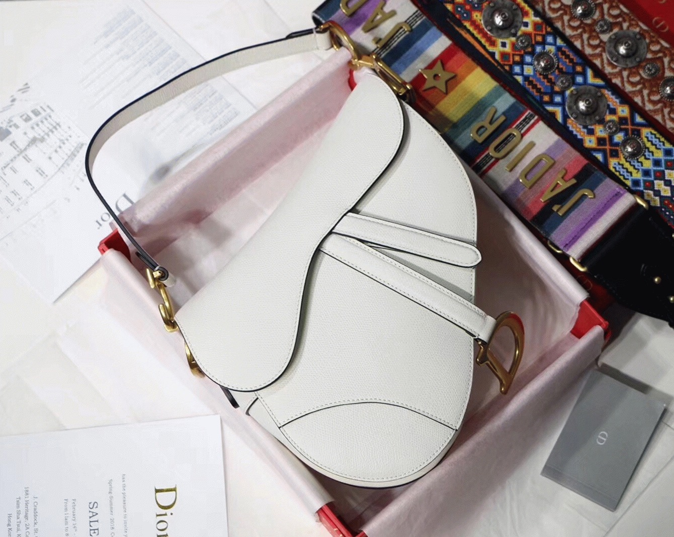 D10r Saddle Bag Replica in White Grained Calfskin