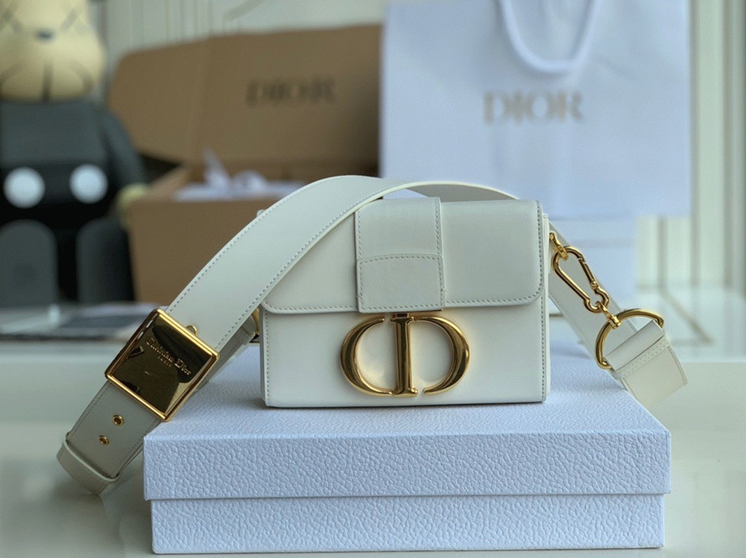 D10r 30 Montaigne Box Bag Knockoff in White Box Calfskin