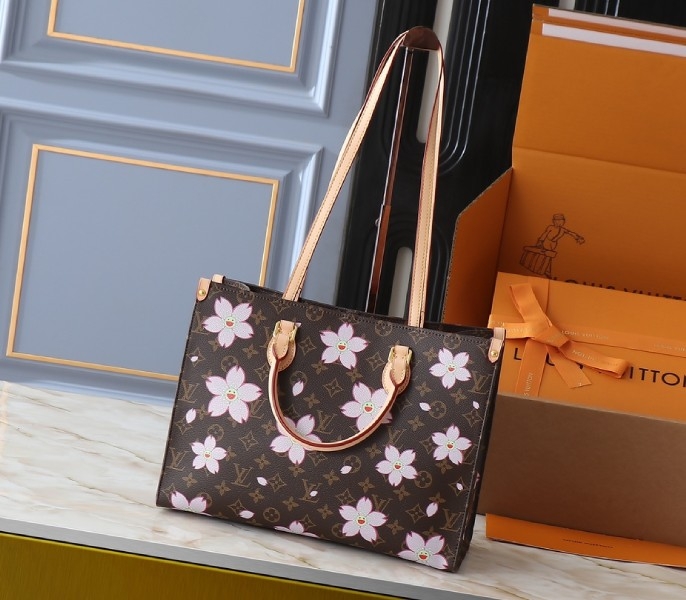 X TM Monogram Canvas Onthego MM With Cherry Blossom