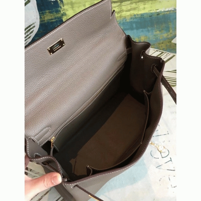 Taupe Clemence Knockoff H**me5 Kelly 35cm Soft Leather Tote