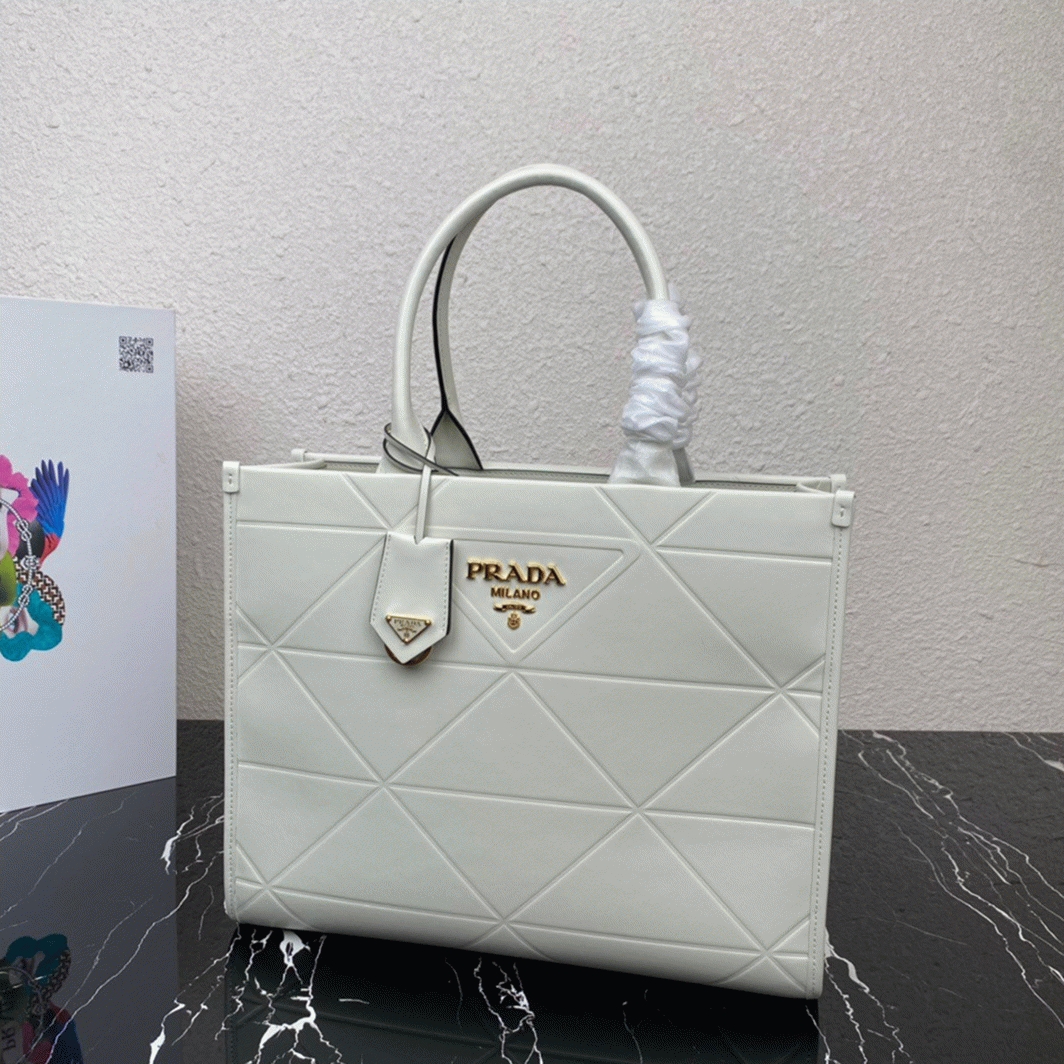 Pra*a Symbole Small Bag Replica with Topstitching in White
