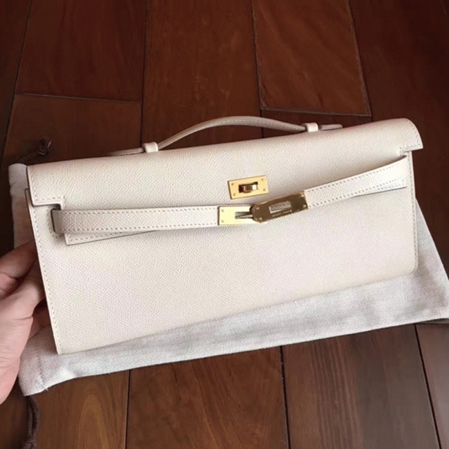 White Epsom Replica H**me5 Kelly Cut Clutch Clean Look Bag
