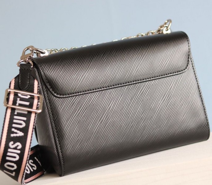 L0vis Vvtt0n Epi Leather Twist MM Bag In Black With Jacquard Strap