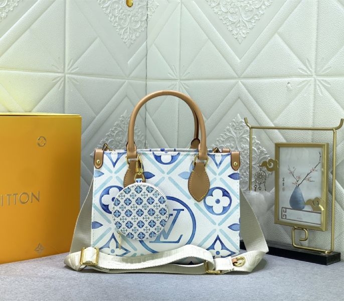 L0vis Vvtt0n LV By The Pool Monogram Tiles Canvas Onthego PM Tote In Lagoon Blue