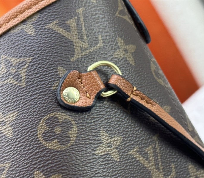 L0vis Vvtt0n Neverfull Bandouliere Inside Out MM Tote In Monogram Canvas And Brown Leather