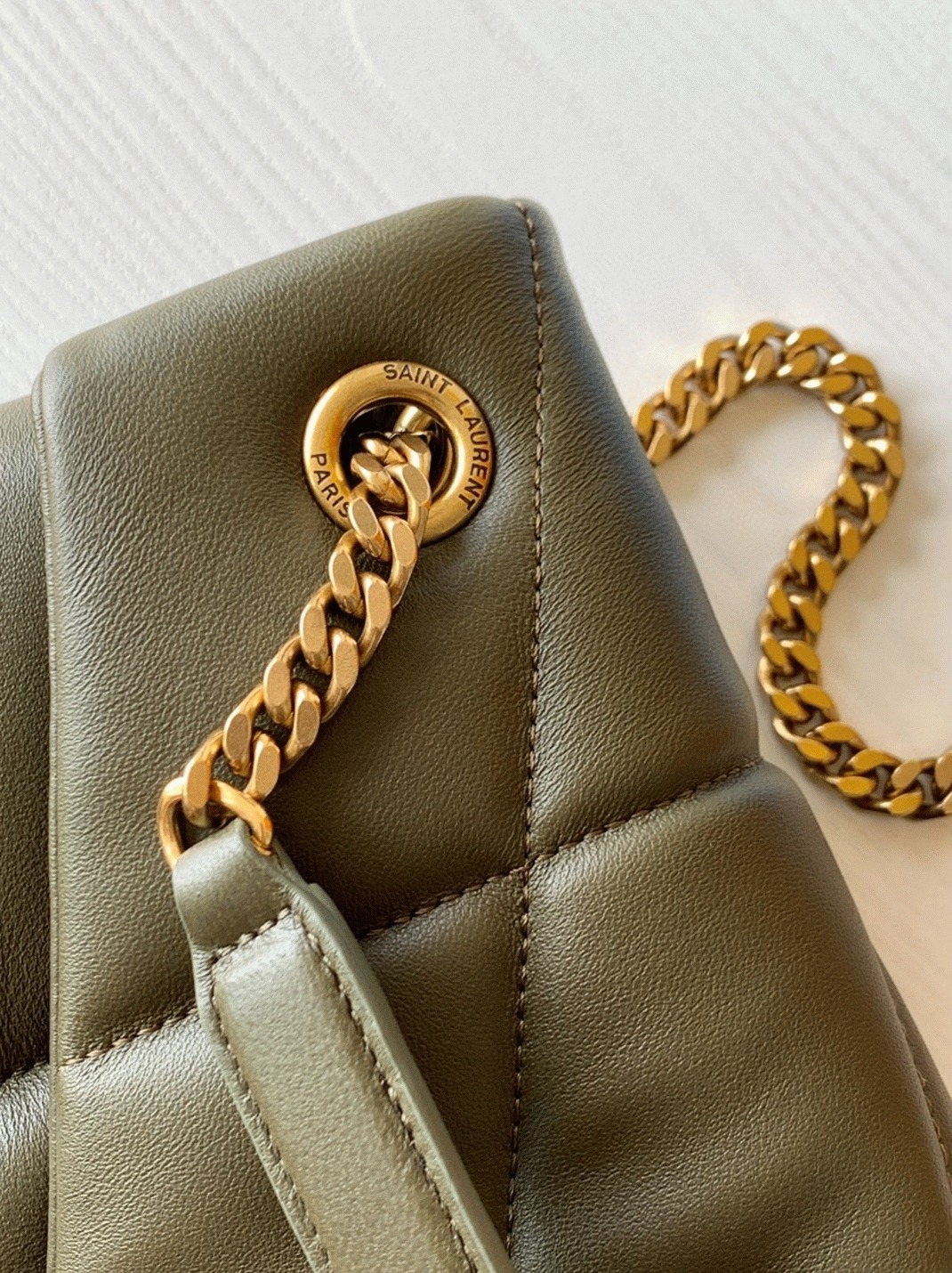 Replica Sa1nt Lau*nt Puffer Small Chain Bag Army Green Lambskin
